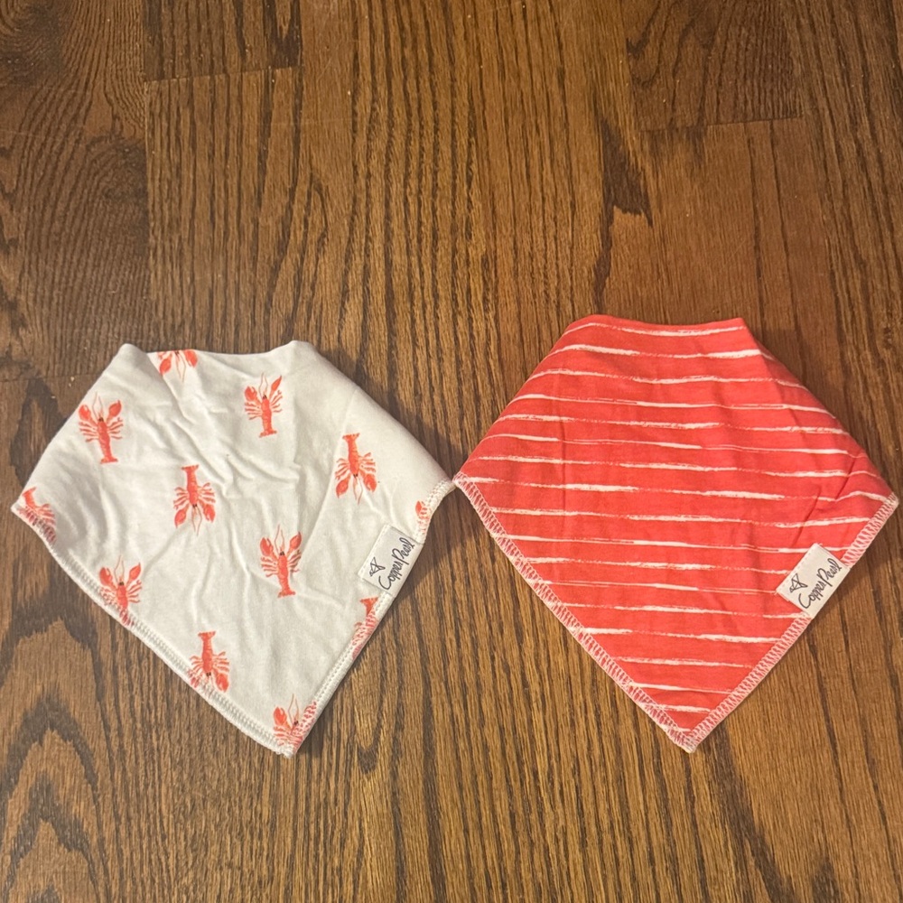 Copper Pearl Lobster Print and Striped Baby Bandana Bibs